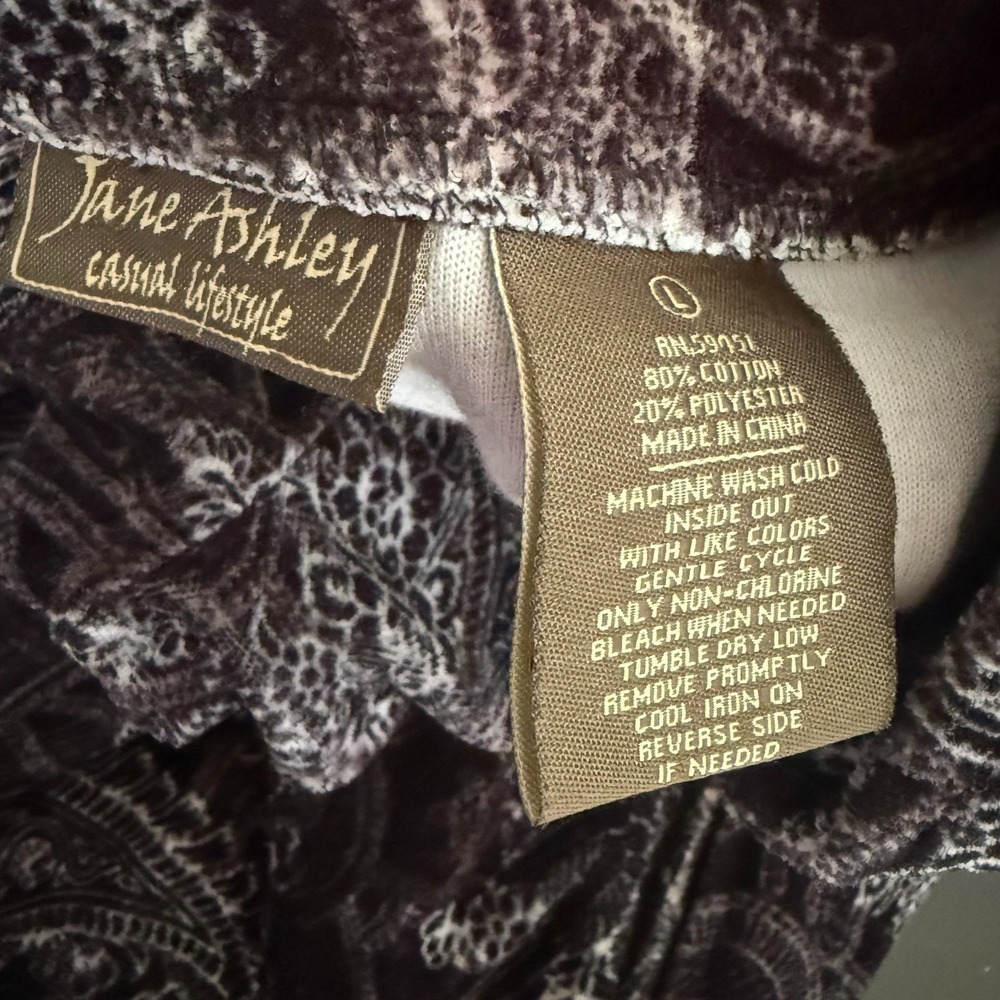 Jane Ashley Jacket Women's Large Black Paisley Long Sleeve Mock Neck Fleece Zip - Picture 6 of 10